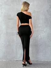Summer Black Off-Shoulder Slim Fit Cropped Top With Elastic Waist Long Skirt Set